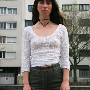 NWT! Nathalie Dumeix Paris - White lace top with ballet neckline - Small